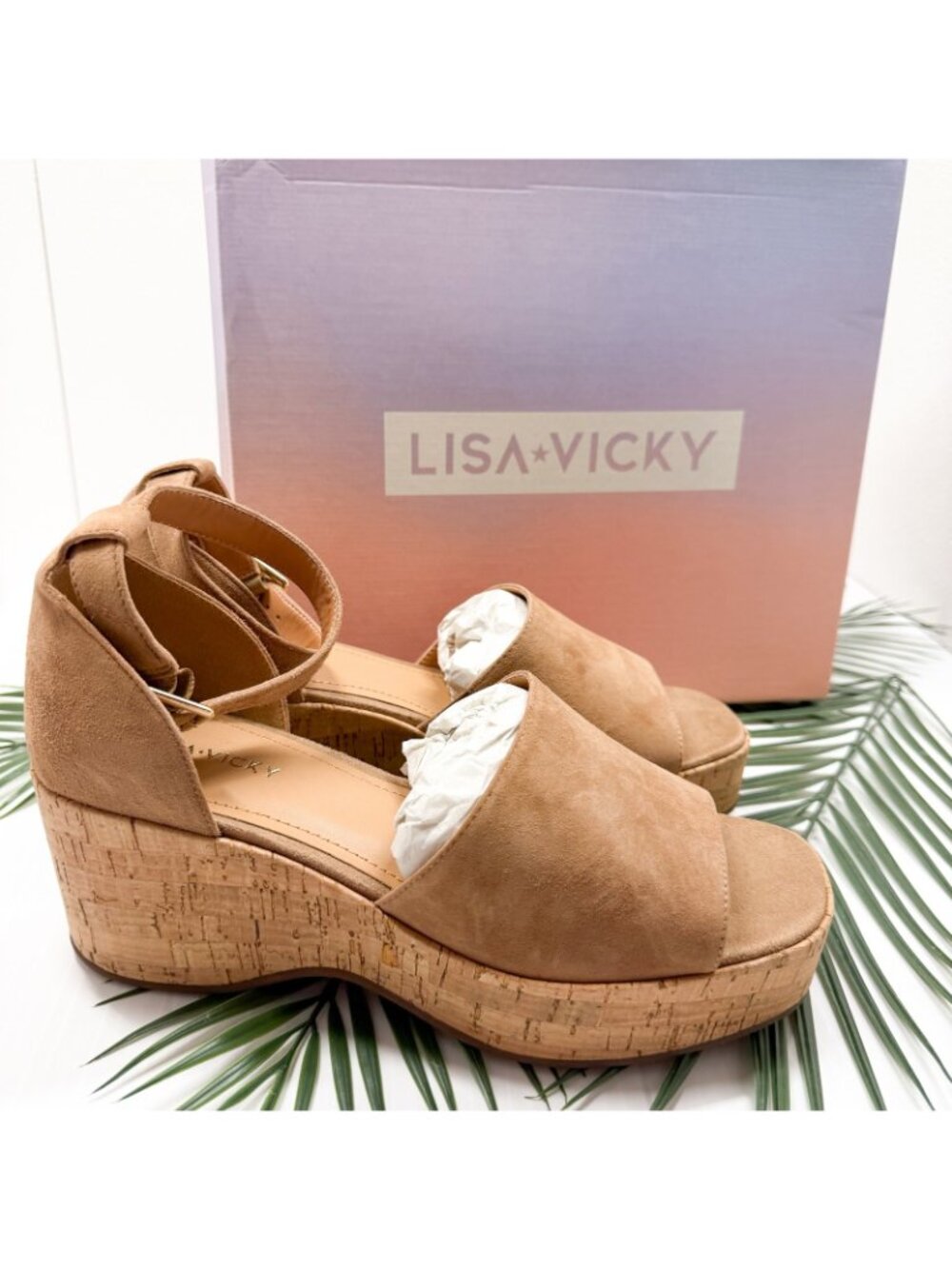 Lisa Vicky Shoes Womens Size 9 Cognac Kid Suede Platform Wedge Sandals LAUD-V